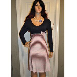 Women's Blue & Red Stripped long slevee A-line Dress Knee Length